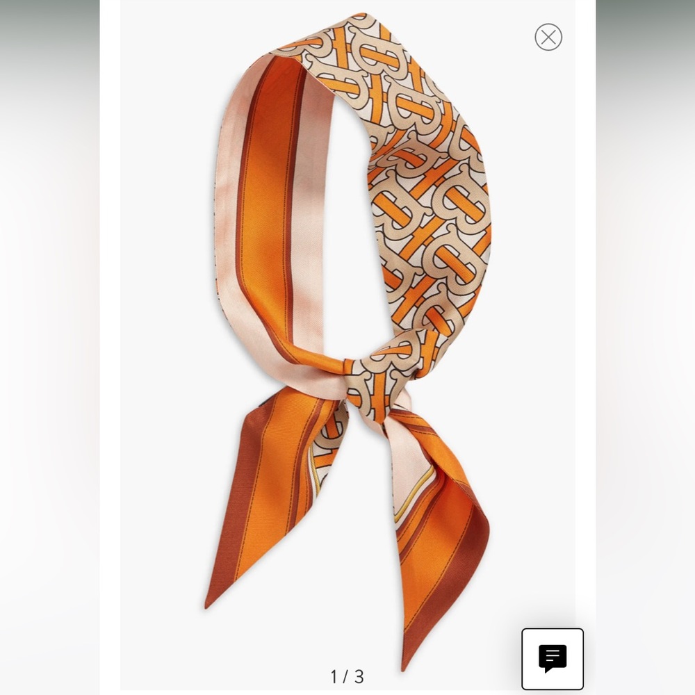 BURBERRY MONOGRAM REVERSIBLE SILK & WOOL SKINNY SCARF IN BRIGHT ORANGE